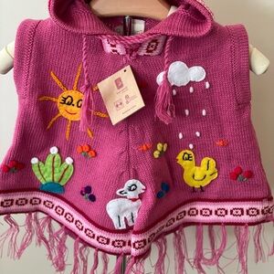 Peruvian Girl Hooded Shawl Poncho handmade 12 months